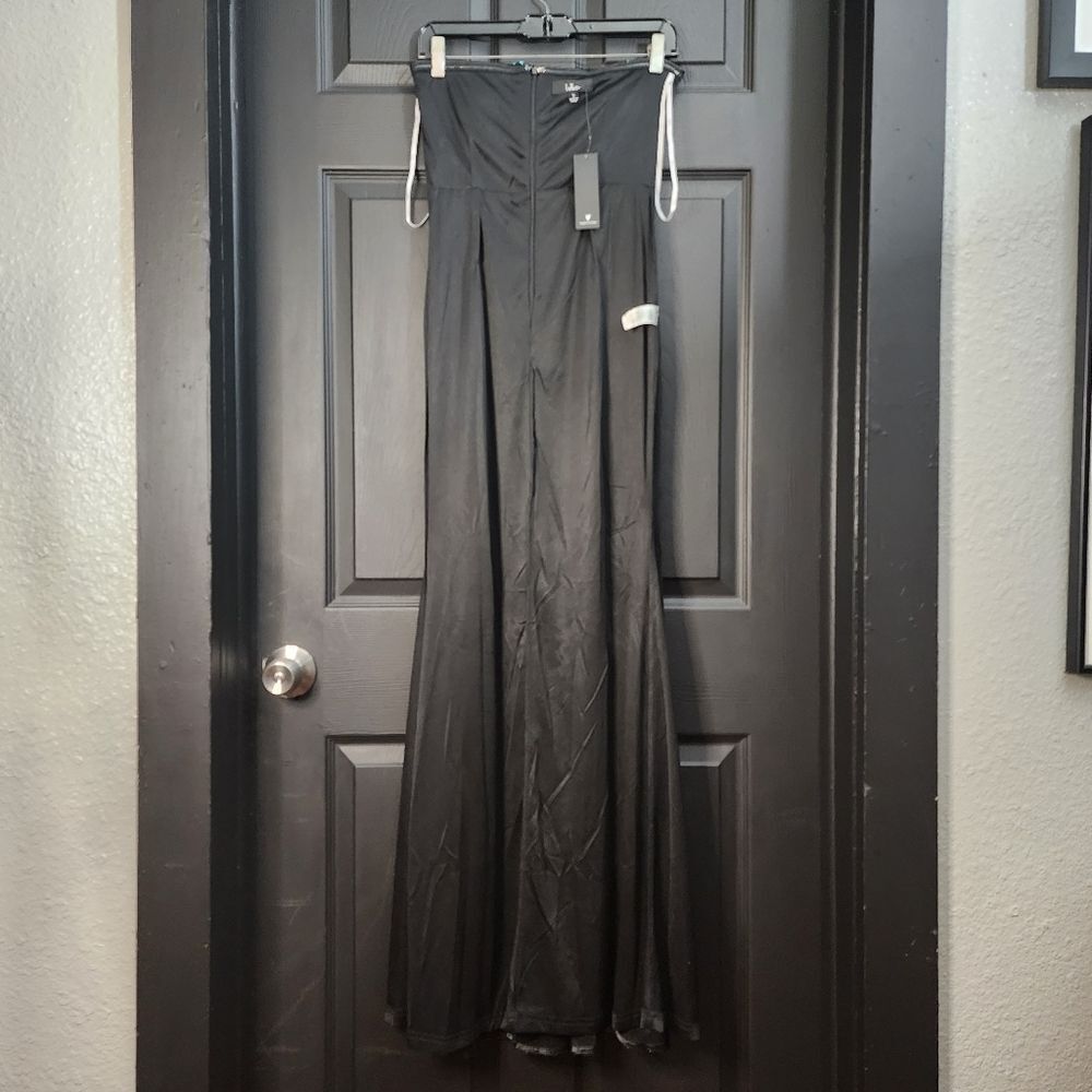 Lulus 'Dazzling Magic' Teal and Black Sequin Strapless Maxi Dress - Picture 14 of 16